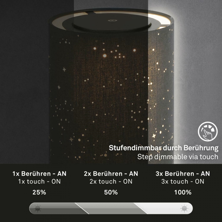 Briloner 7449-015 - Lámpara LED táctil regulable para exterior STARRY SKY LED/3W/5V IP44 negro