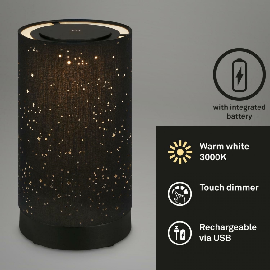 Briloner 7449-015 - Lámpara LED táctil regulable para exterior STARRY SKY LED/3W/5V IP44 negro