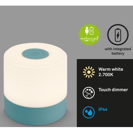 Briloner 7461010 - Lámpara de mesa LED exterior recargable y regulable LED/2W/5V IP44 1200 mAh azul