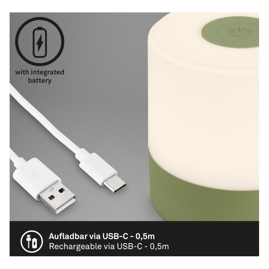 Briloner 7461019 - Lámpara de mesa LED exterior recargable y regulable LED/2W/5V IP44 1200 mAh verde