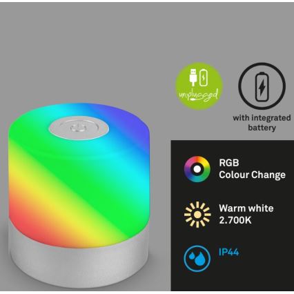 Briloner 7462014 - LED RGB Lámpara de mesa de exterior recargable LED/1,5W/5V IP44 cromo mate