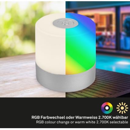 Briloner 7462014 - LED RGB Lámpara de mesa de exterior recargable LED/1,5W/5V IP44 cromo mate