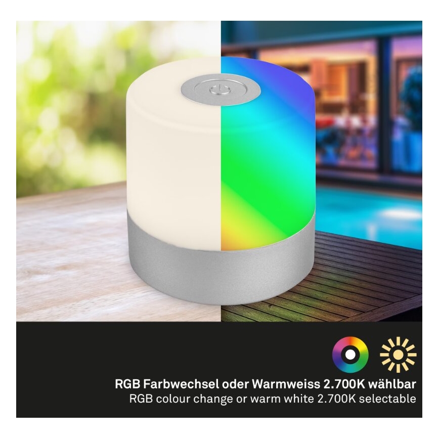 Briloner 7462014 - LED RGB Lámpara de mesa de exterior recargable LED/1,5W/5V IP44 cromo mate