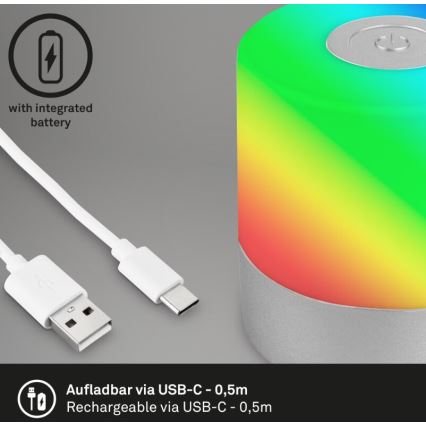 Briloner 7462014 - LED RGB Lámpara de mesa de exterior recargable LED/1,5W/5V IP44 cromo mate