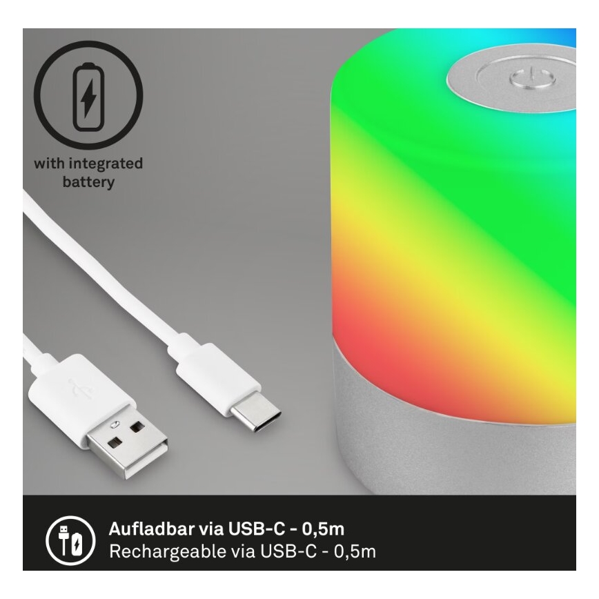 Briloner 7462014 - LED RGB Lámpara de mesa de exterior recargable LED/1,5W/5V IP44 cromo mate