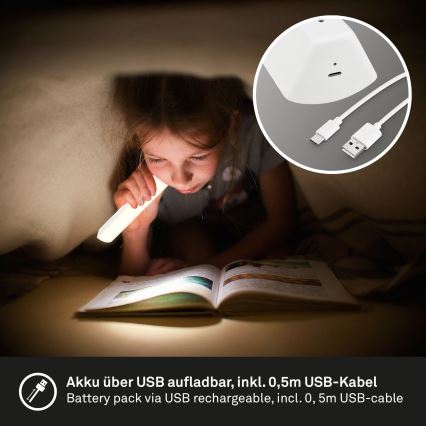 Briloner 7474-016 - LED Lámpara de mesa de exterior recargable táctil regulable 2en1 LED/7W/5V 2x2200 mAh USB 3000K IP44 blanco