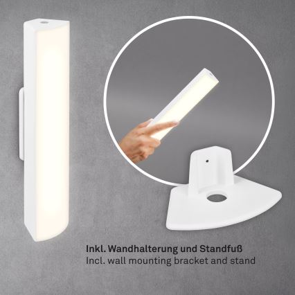 Briloner 7474-016 - LED Lámpara de mesa de exterior recargable táctil regulable 2en1 LED/7W/5V 2x2200 mAh USB 3000K IP44 blanco