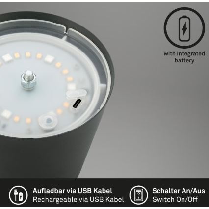Briloner 7507015 - Lámpara de mesa de exterior LED RGB regulable y recargable 2en1 LED/2,5W/5V IP44 antracita