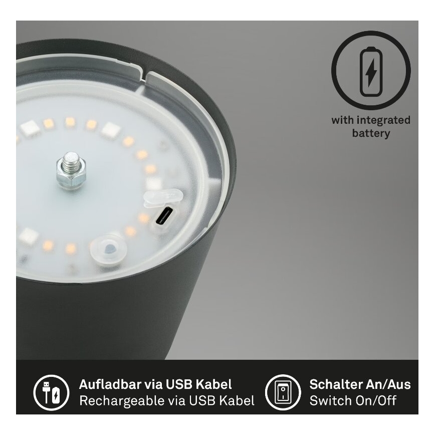 Briloner 7507015 - Lámpara de mesa de exterior LED RGB regulable y recargable 2en1 LED/2,5W/5V IP44 antracita