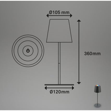Briloner 7507015 - Lámpara de mesa de exterior LED RGB regulable y recargable 2en1 LED/2,5W/5V IP44 antracita