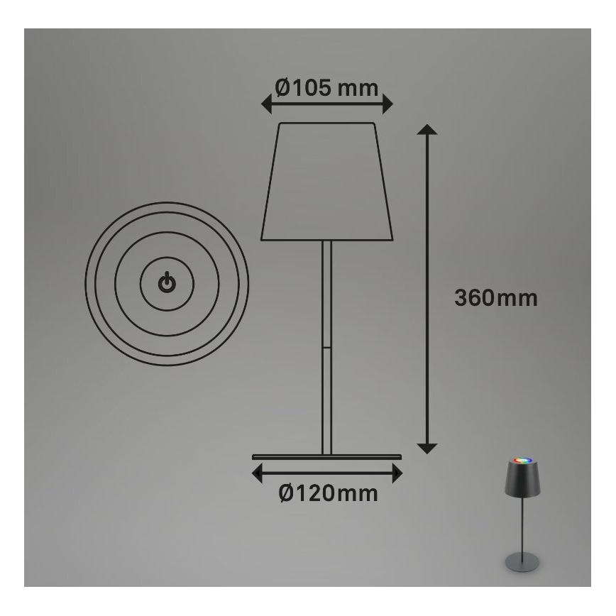 Briloner 7507015 - Lámpara de mesa de exterior LED RGB regulable y recargable 2en1 LED/2,5W/5V IP44 antracita