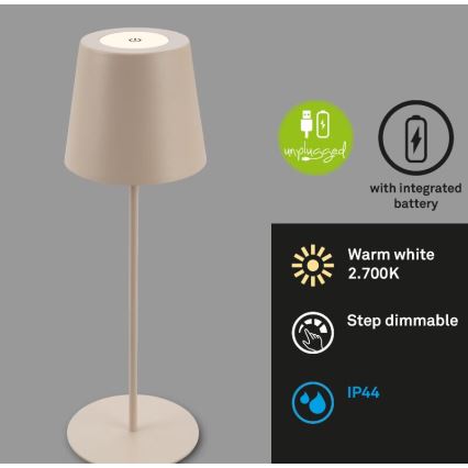 Briloner 7508011 - Lámpara de mesa de exterior LED regulable y recargable 2en1 LED/2,5W/5V IP44 beige