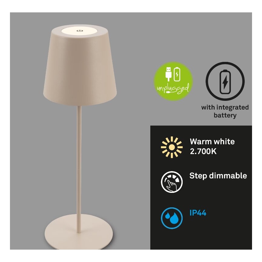 Briloner 7508011 - Lámpara de mesa de exterior LED regulable y recargable 2en1 LED/2,5W/5V IP44 beige