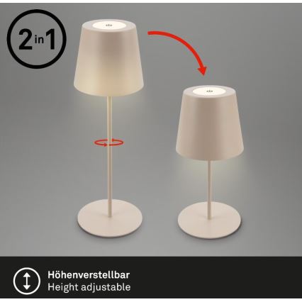Briloner 7508011 - Lámpara de mesa de exterior LED regulable y recargable 2en1 LED/2,5W/5V IP44 beige