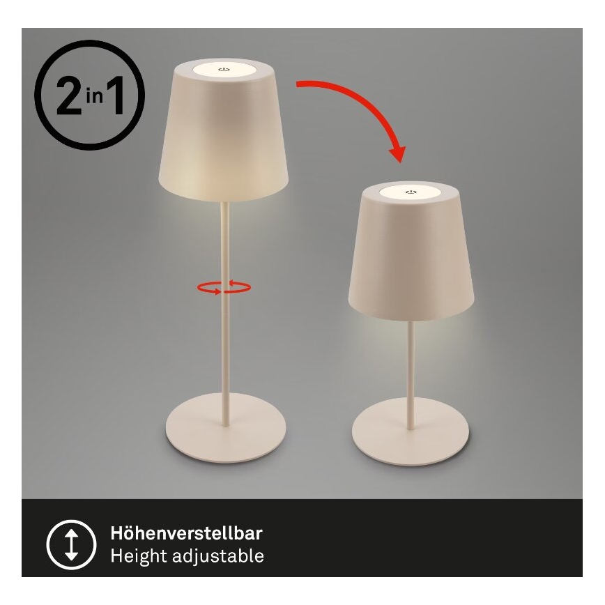 Briloner 7508011 - Lámpara de mesa de exterior LED regulable y recargable 2en1 LED/2,5W/5V IP44 beige