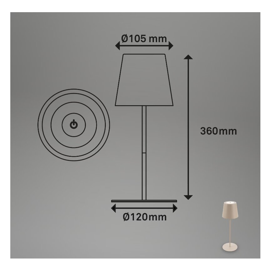 Briloner 7508011 - Lámpara de mesa de exterior LED regulable y recargable 2en1 LED/2,5W/5V IP44 beige