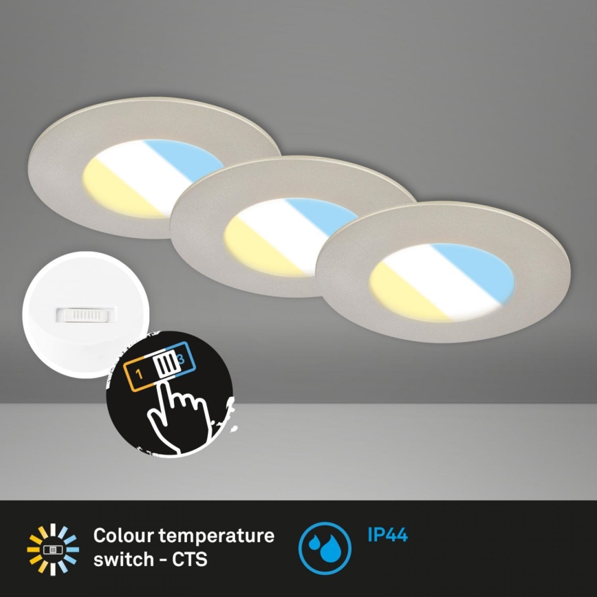 Briloner 7598032 - SET 3x Lámpara empotrable de baño LED LED/4,9W/230V IP44 2700/4000/6500K cromo mate