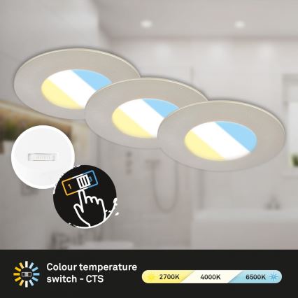 Briloner 7598032 - SET 3x Lámpara empotrable de baño LED LED/4,9W/230V IP44 2700/4000/6500K cromo mate