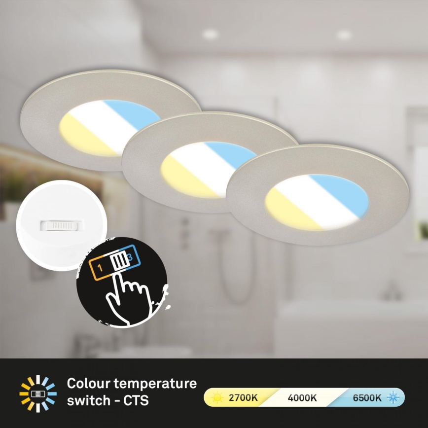 Briloner 7598032 - SET 3x Lámpara empotrable de baño LED LED/4,9W/230V IP44 2700/4000/6500K cromo mate