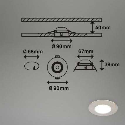 Briloner 7598032 - SET 3x Lámpara empotrable de baño LED LED/4,9W/230V IP44 2700/4000/6500K cromo mate