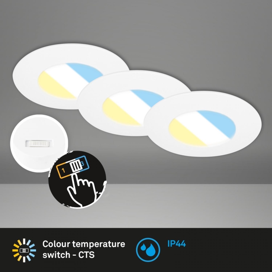 Briloner 7598036 - SET 3x Lámpara empotrable de baño LED LED/4,9W/230V IP44 2700/4000/6500K blanco
