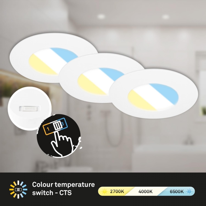 Briloner 7598036 - SET 3x Lámpara empotrable de baño LED LED/4,9W/230V IP44 2700/4000/6500K blanco