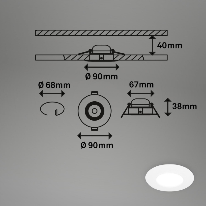 Briloner 7598036 - SET 3x Lámpara empotrable de baño LED LED/4,9W/230V IP44 2700/4000/6500K blanco