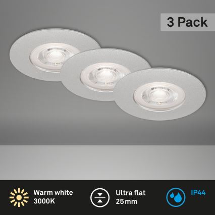 Briloner- JUEGO 3x LED Lámpara de techo para cuarto de baño LED/4,9W/230V IP44 plata