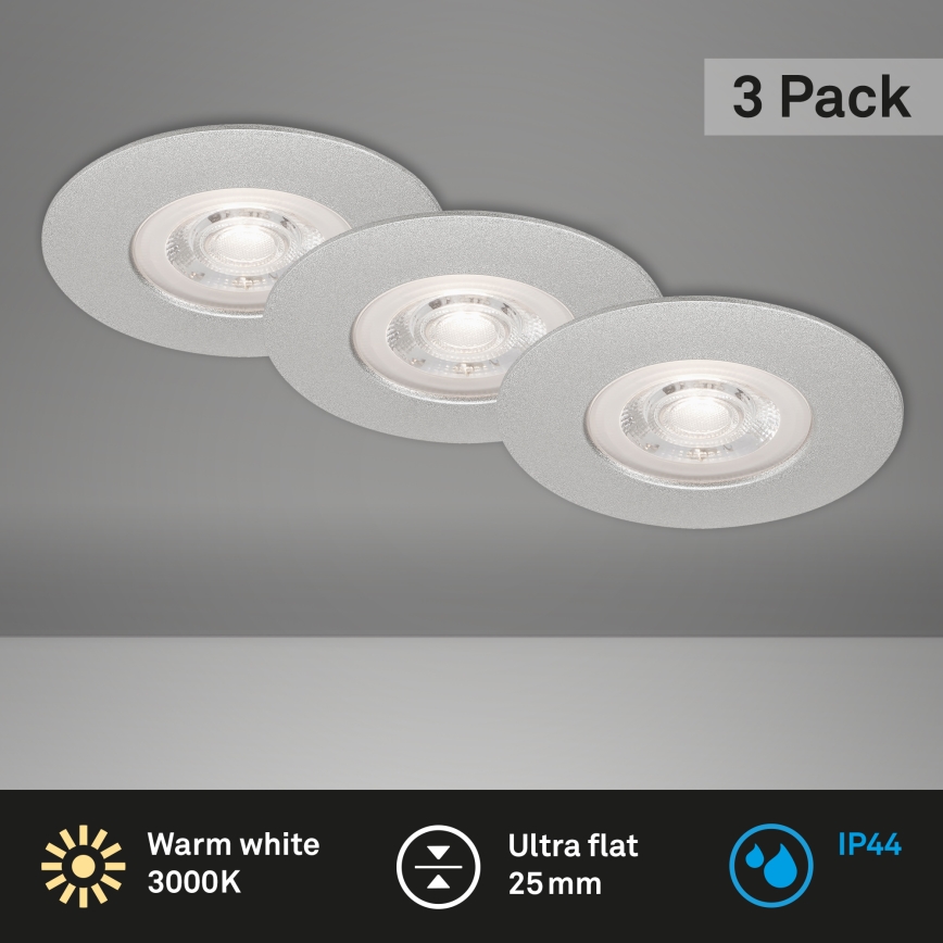 Briloner- JUEGO 3x LED Lámpara de techo para cuarto de baño LED/4,9W/230V IP44 plata
