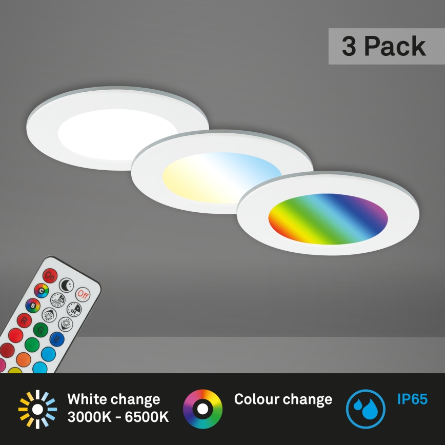 Briloner - SET 3x RGBW Lámpara empotrable de baño LED regulable LED/4,8W/230V 3000-6500K IP65 + control remoto