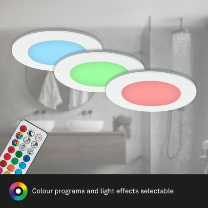 Briloner - SET 3x RGBW Lámpara empotrable de baño LED regulable LED/4,8W/230V 3000-6500K IP65 + control remoto