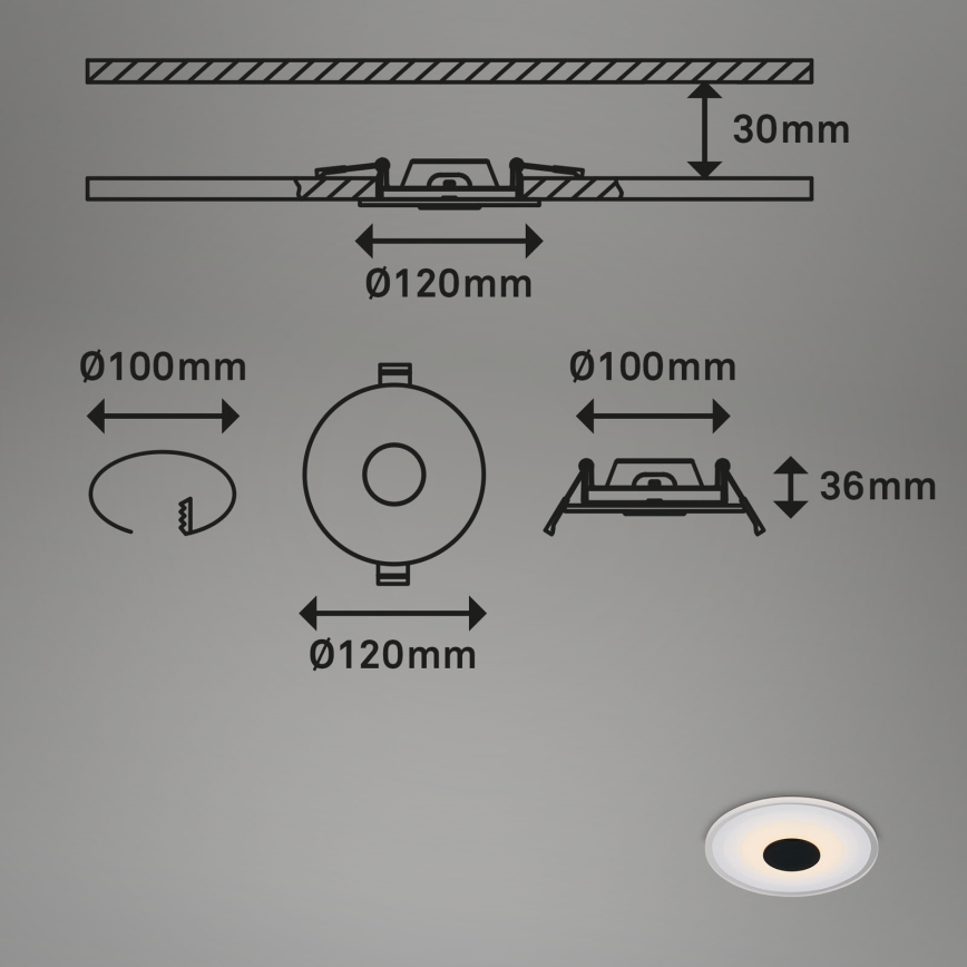 Briloner - SET 3x Lámpara empotrada LED para baños LED/6W/230V IP44 negro