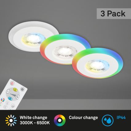 Briloner - SET 3x LED RGBW Lámpara empotrable regulable para el baño LED/5W/230V 3000-6500K IP44 + control remoto