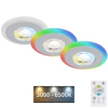 Briloner - SET 3x LED RGBW Lámpara empotrable regulable para el baño LED/5W/230V 3000-6500K IP44 + control remoto