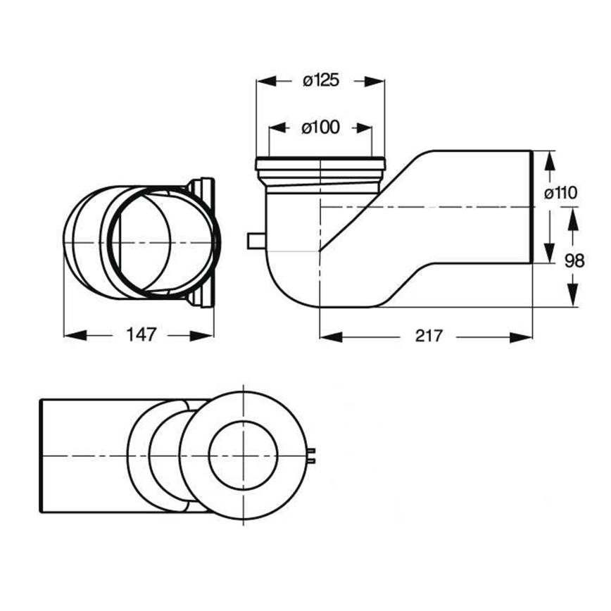 Bruckner - Conector de desagüe de inodoro 90° Offset 11 cm blanco