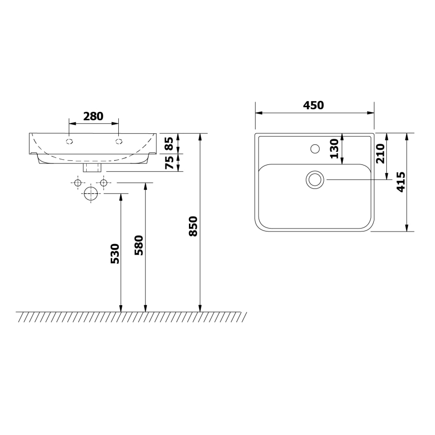 Bruckner - Lavabo empotrado NEON 45x41,5 cm cerámica/blanco