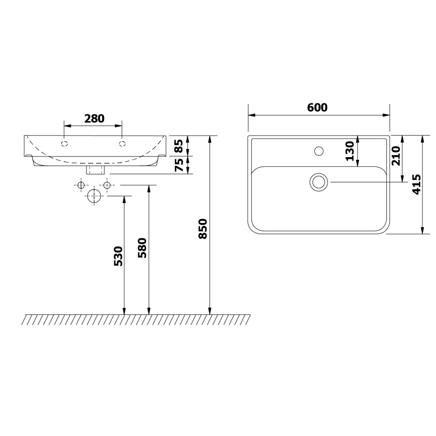 Bruckner - Lavabo empotrado NEON 60x41,5 cm cerámica/blanco