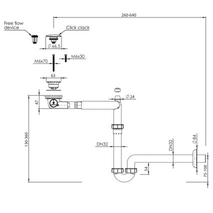 Bruckner - Sifón para lavabo con desagüe CLICK-CLACK DN32 blanco/cromo brillante
