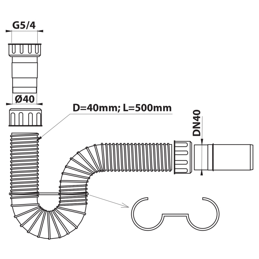 Bruckner - Sifón flexible para fregadero DN40 blanco