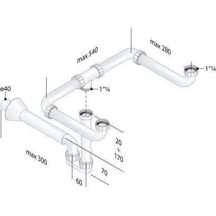 Bruckner - Sifón para lavabo doble MOSQUITO DN40 blanco