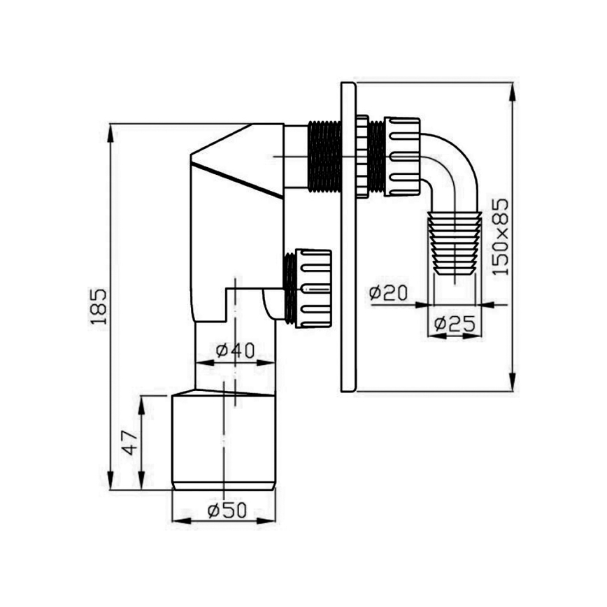 Bruckner - Sifón para lavadora para instalación empotrada DN40/50 acero inoxidable pulido