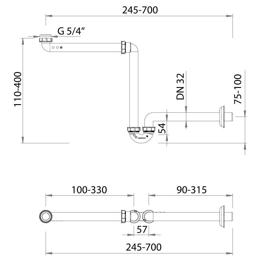 Bruckner – Sifón para mueble de lavabo DN32 blanco
