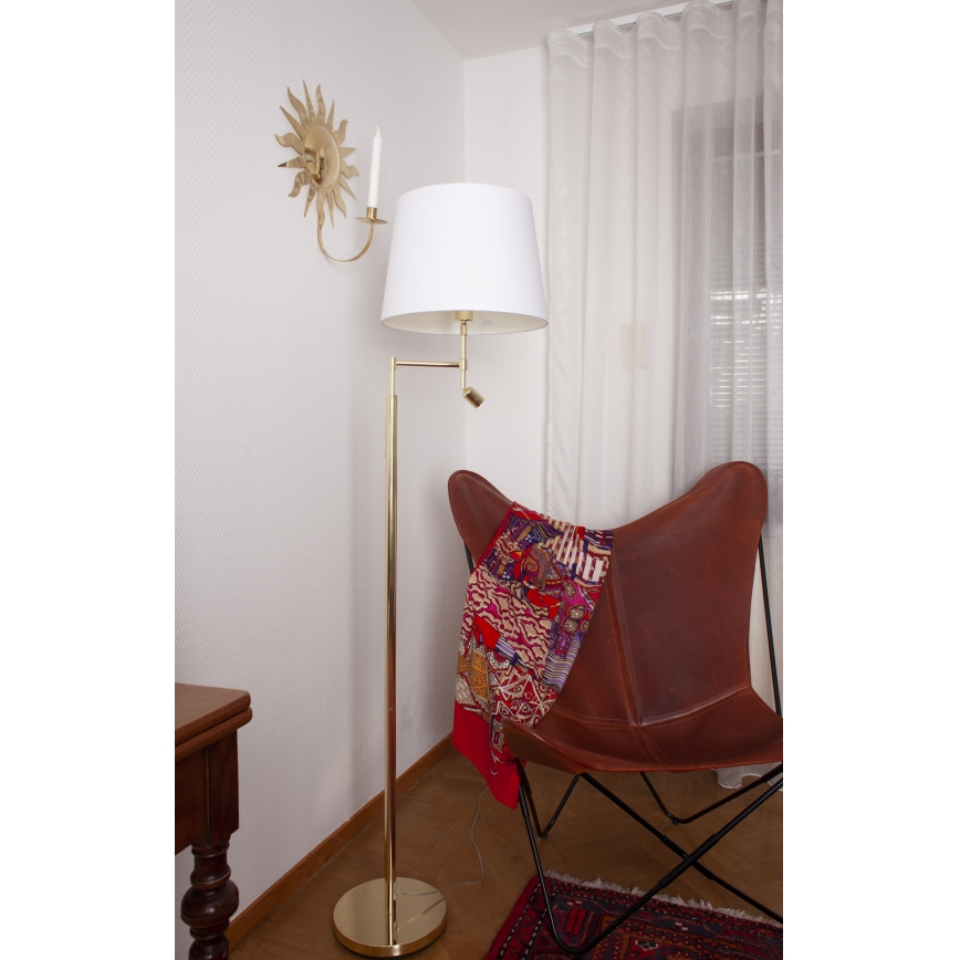 ByRydens - Lámpara LED de pie ORLANDO 1xE27/5W/230V + LED/3W blanco/dorado diá. 36 cm
