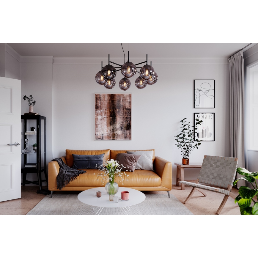 ByRydens - Lámpara colgante BOYLE 8xE27/5W/230V ahumado/negro diá. 83 cm