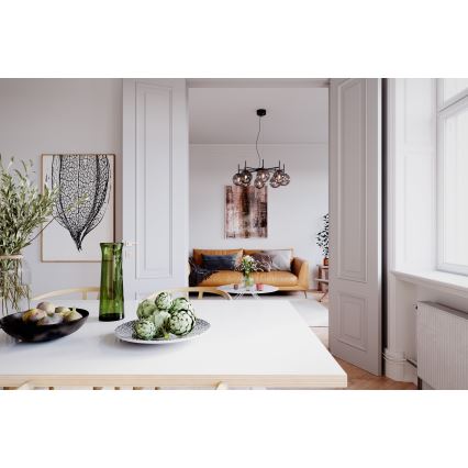 ByRydens - Lámpara colgante BOYLE 8xE27/5W/230V ahumado/negro diá. 83 cm