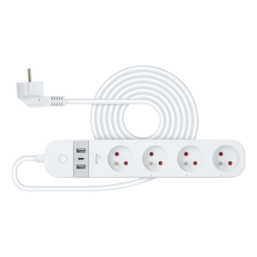 Cable alargador inteligente con interruptor 4Z + 2xUSB-A + 1xUSB-C 1,5 m Wi-Fi Tuya blanco