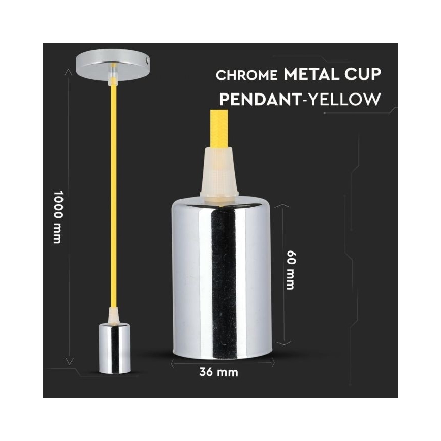 Cable de alimentación 1xE27/60W/230V amarillo/cromo brillante