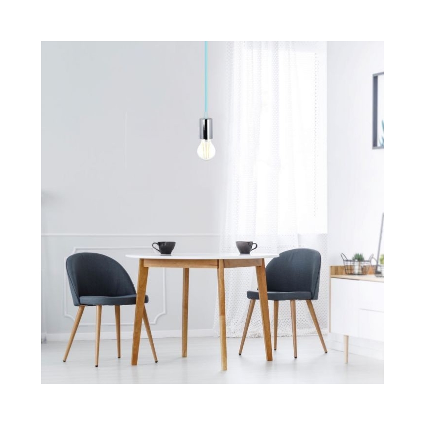 Cable de alimentación 1xE27/60W/230V azul claro/cromo brillante