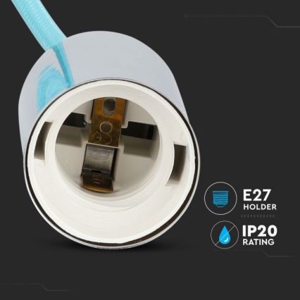 Cable de alimentación 1xE27/60W/230V azul claro/cromo brillante