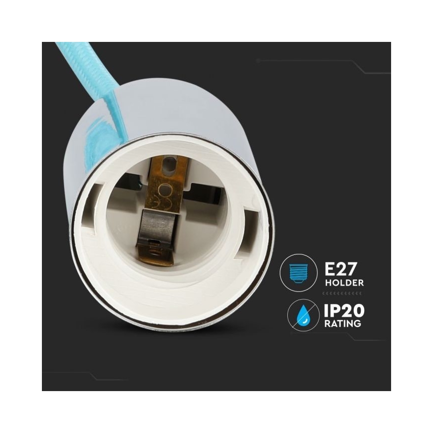 Cable de alimentación 1xE27/60W/230V azul claro/cromo brillante
